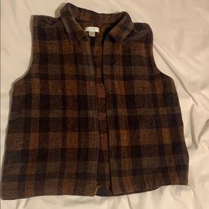 Checkered flannel zip up vest